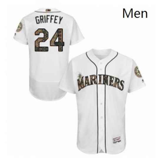 Mens Majestic Seattle Mariners 24 Ken Griffey Authentic White 2016 Memorial Day Fashion Flex Base MLB Jersey